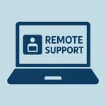 a laptop with a remote support sign