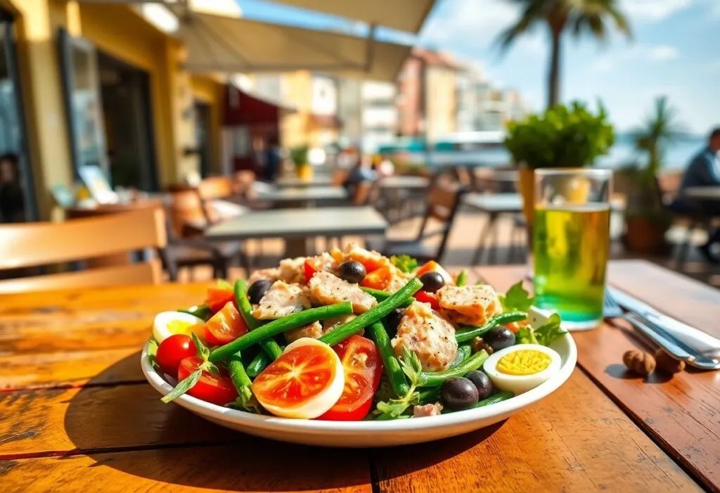 a plate of salad with eggs and tomatoes on a table
