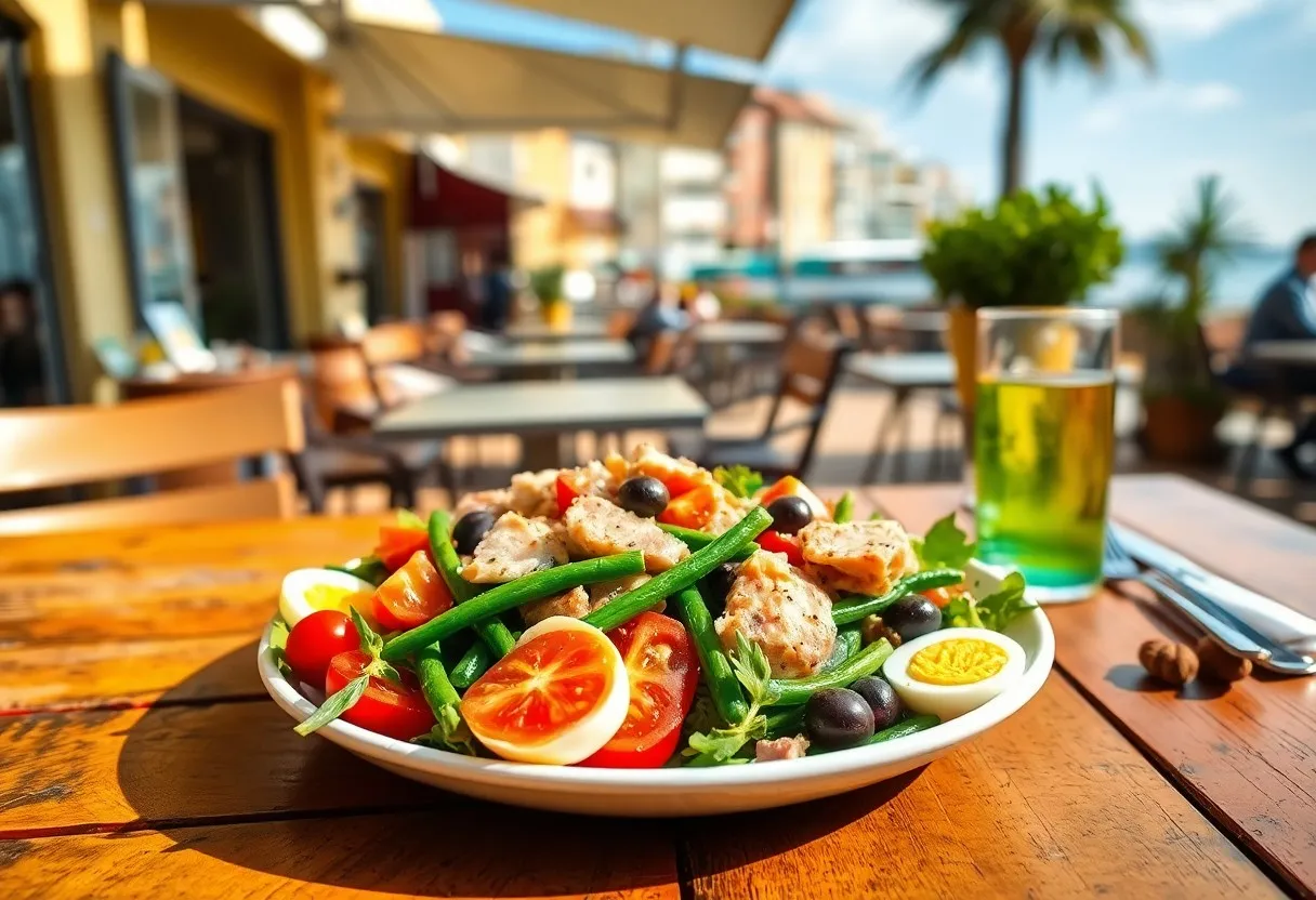 a plate of salad with eggs and tomatoes on a table