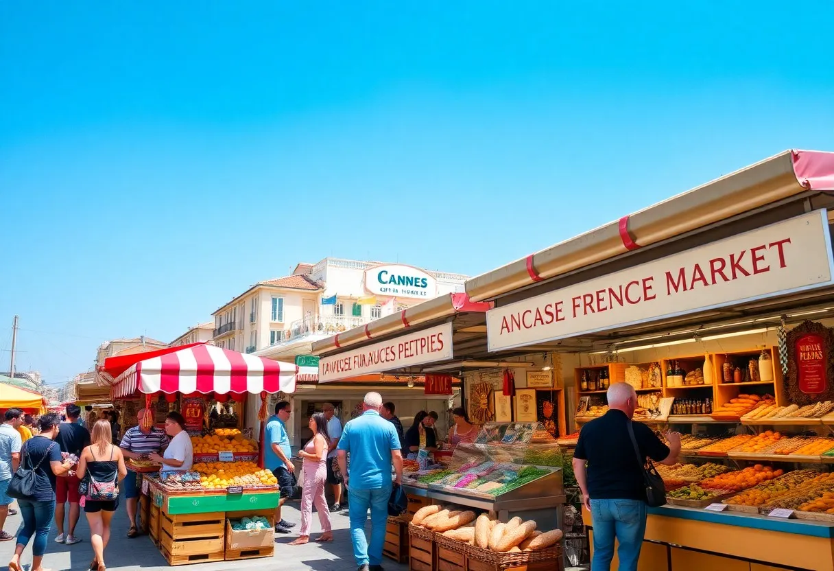 people walking around a market